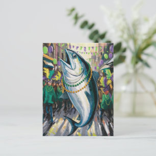 Silly Funny Happy Mardi Gras Fish Postcard