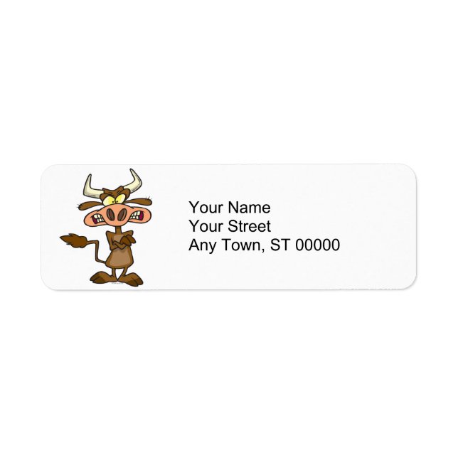 silly funny mad angry cow cartoon label (Front)