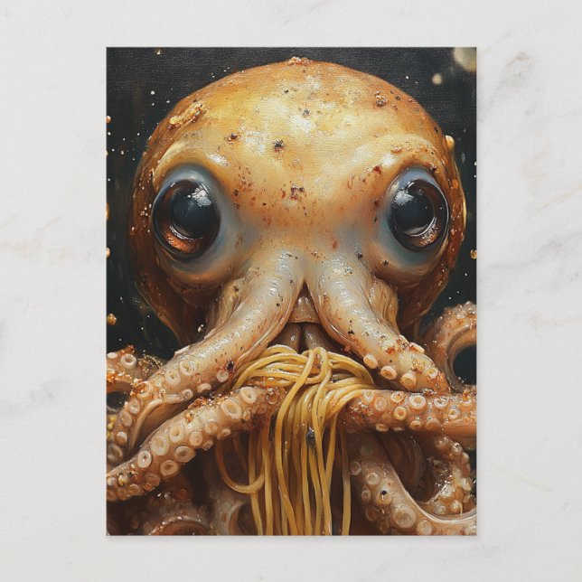 Silly Funny Octopus Eating Spaghetti Postcard (Front)
