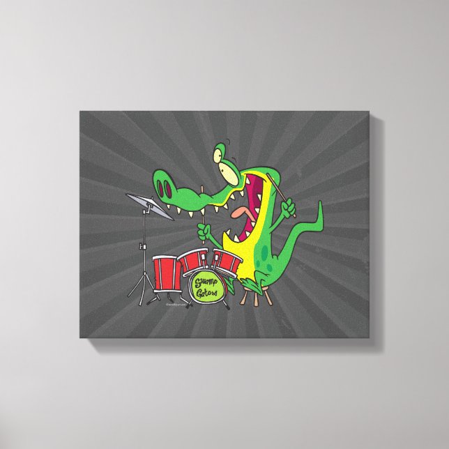 silly gator alligator drummer drumming cartoon canvas print (Front)