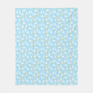 Silly Geese and Coquette Bows White on Light Blue  Fleece Blanket