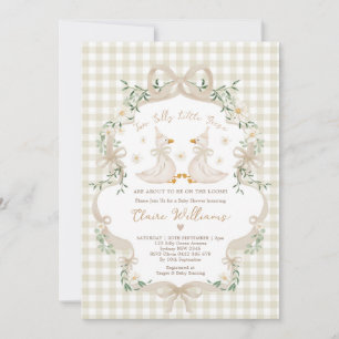 Silly Geese Twins Neutral Beige Bow Baby Shower Invitation