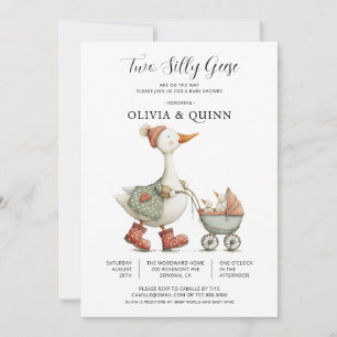 Silly Geese Twins On The Way Baby Shower Invitation