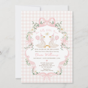 Silly Geese Twins Pink Bow Girl Baby Shower Invitation