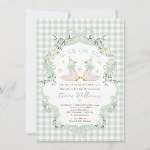 Silly Geese Twins Sage Green Neutral Baby Shower Invitation