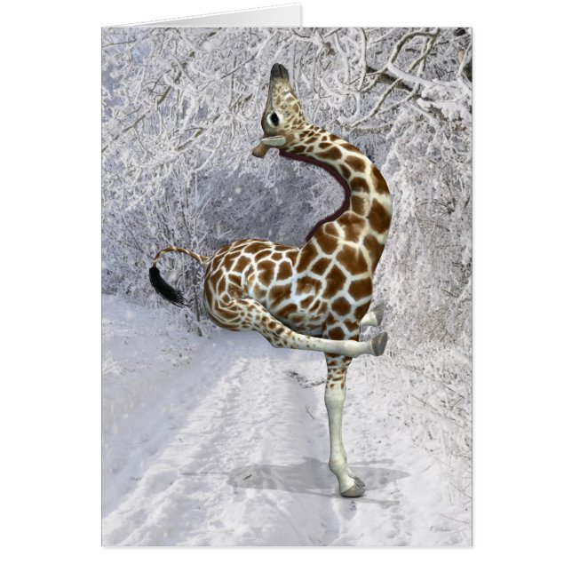 Silly Giraffe In Winter Cards (Front)