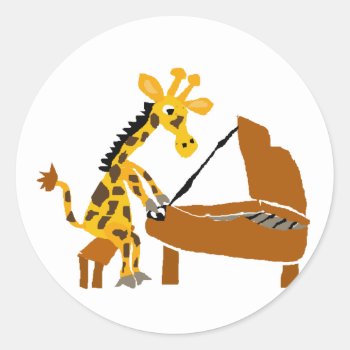 Silly Giraffe Playing The Piano Classic Round Sticker by naturesmiles at Zazzle