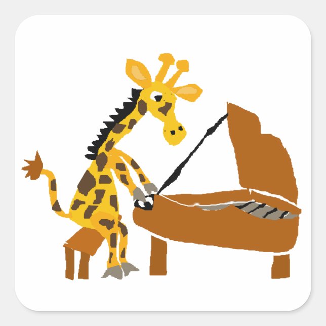 Silly Giraffe Playing the Piano Square Sticker (Front)