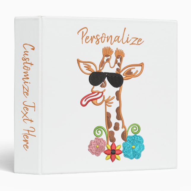 Silly Giraffe Sunglasses Funny Face Sarcastic 3 Ring Binder (Front/Spine)