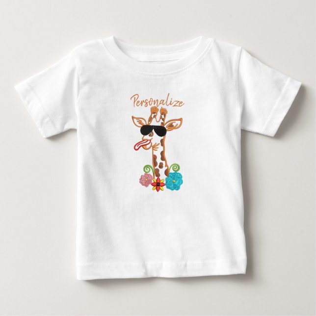 Silly Giraffe Sunglasses Funny Face Sarcastic Baby T-Shirt (Front)