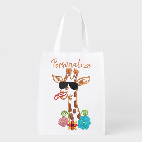 Silly Giraffe Sunglasses Funny Face Sarcastic Grocery Bag