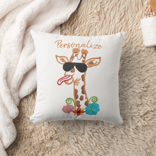 Silly Giraffe Sunglasses Funny Face Sarcastic Throw Pillow