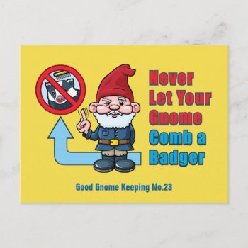 Silly Gnome And Badger Postcard by Iantos_Place at Zazzle