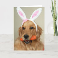 SIlly Golden Retriever dog with Easter Bunny ears Holiday Card