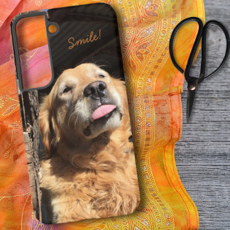 Silly Golden Retriever Photograph Custom Text Samsung Galaxy S22 Case