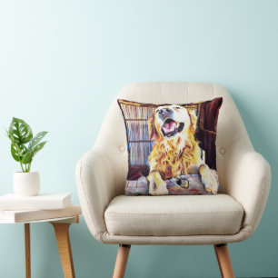 Silly Golden Retriever Photograph Throw Pillow