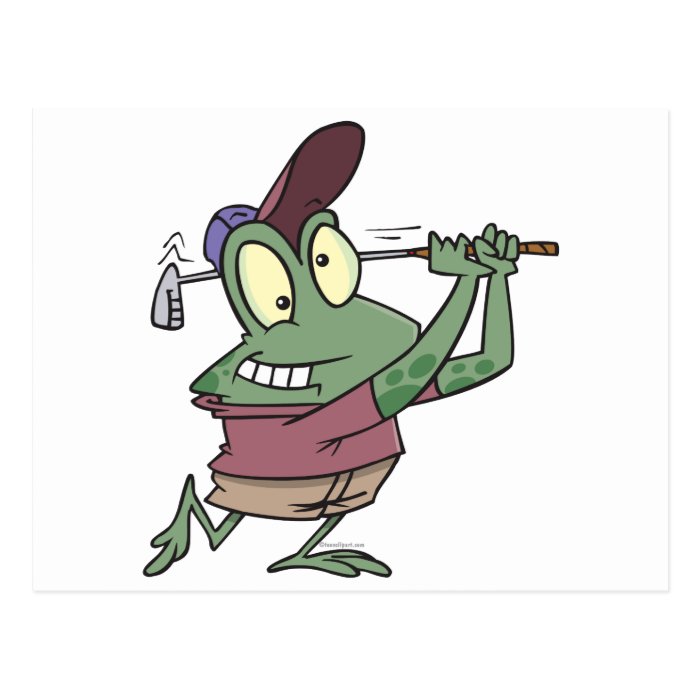 silly golfing golfer frog cartoon postcards