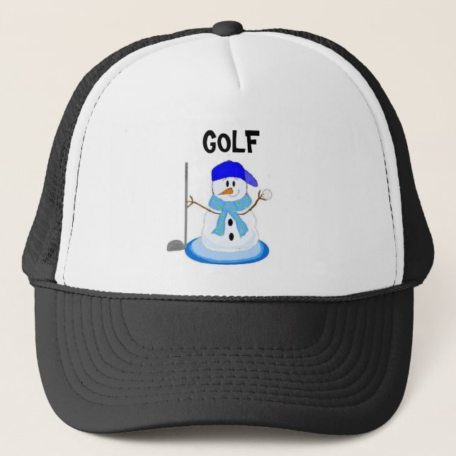Silly Golfing Snowman Trucker Hat (Front)