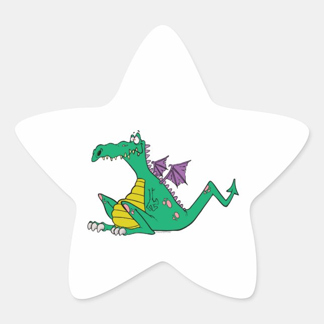 silly goofy cartoon green dragon star sticker (Front)