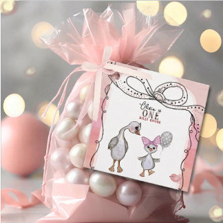 Silly Goose 1st Birthday Girl Pink Bow Watercolor  Favor Tags