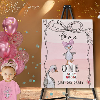 Silly Goose 1st Birthday Girl Pink Bow Welcome Foam Board