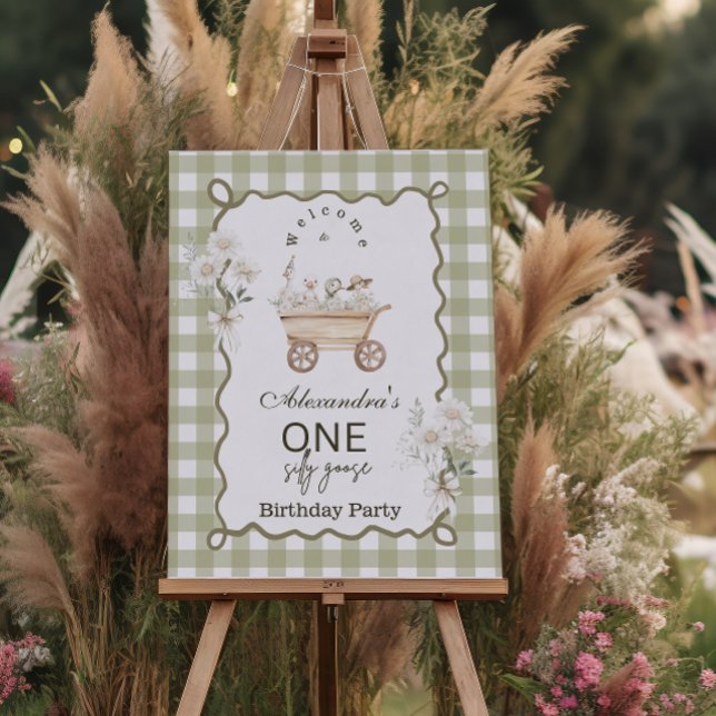 Silly Goose 1st Birthday Green Gingham Foam Board (Creator Uploaded)