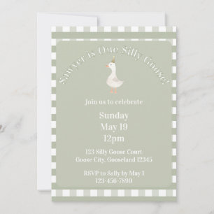 Silly Goose 1st Birthday Invitation (Sage Green)