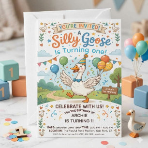 Silly Goose 1st Birthday Invitation Whimsical