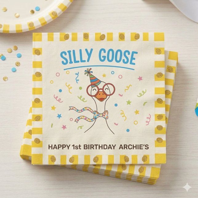 Silly Goose 1st Birthday Paper Napkin (Creator Uploaded)