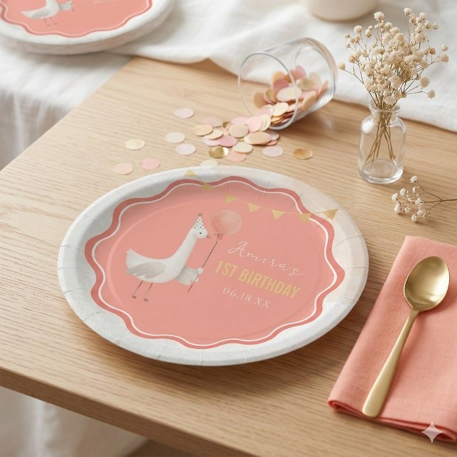 silly goose 1st birthday personalized paper plates (Creator Uploaded)
