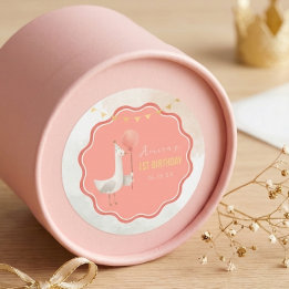 Silly Goose 1st Birthday Sticker Coral Boho Girl