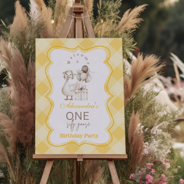 Silly Goose 1st Birthday Yellow Gingham Foam Board (Creator Uploaded)