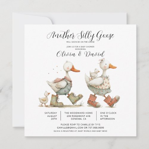 Silly Goose 2nd Baby Baby Shower Invitation