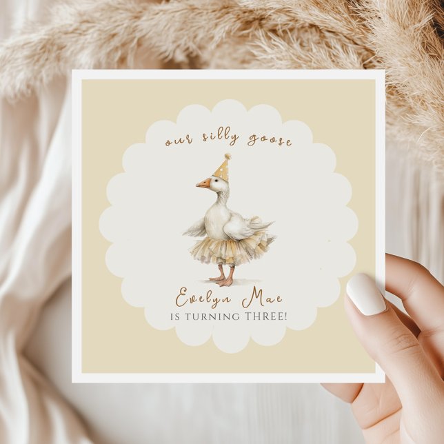 Silly Goose 3rd Birthday Yellow Watercolor  Napkins (Creator Uploaded)