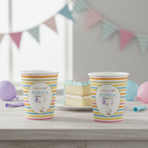 Silly Goose 5th Birthday Pastel Striped Paper Cup