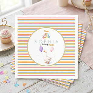 Silly Goose 5th Birthday Pastel Striped paper Napkins