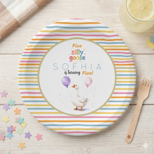 Silly Goose 5th Birthday Pastel Striped Paper Plat Plates