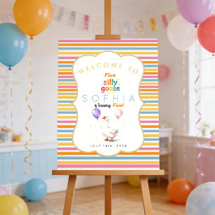 Silly Goose 5th Birthday Pastel Striped Welcome Foam Board
