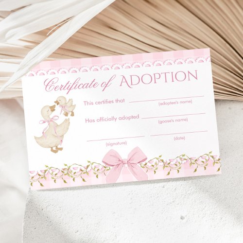 Silly Goose Adoption certificate Pink Gingham
