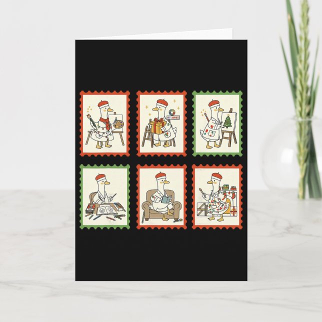 Silly Goose Art Teacher Christmas Stamp Painter Ar Card (Front)
