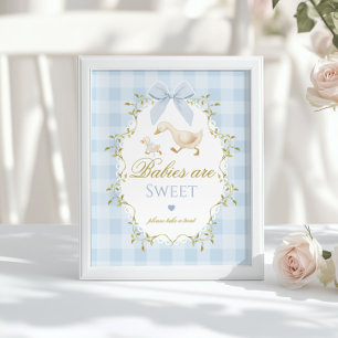 Silly Goose Babies are sweet Blue Gingham Bow Poster