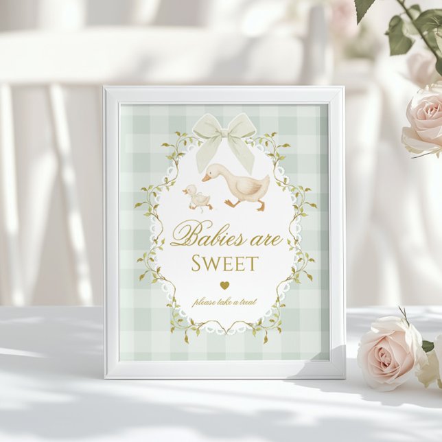 Silly Goose Babies are sweet Sage Green Gingham Poster (Creator Uploaded)