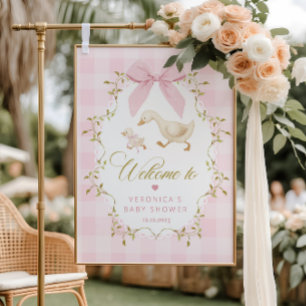 Silly Goose Baby Girl Shower Pink Gingham Welcome Foam Board