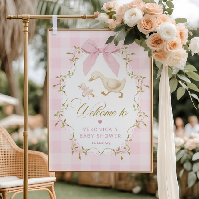 Silly Goose Baby Girl Shower Pink Gingham Welcome Foam Board (Creator Uploaded)