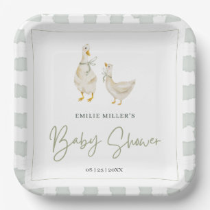 Silly Goose Baby Shower Gender Neutral Gingham Paper Plates