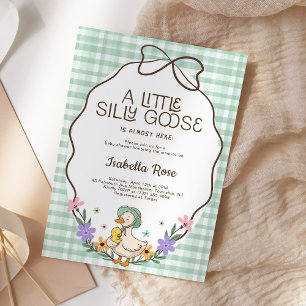 Silly Goose Baby Shower Green Gingham Neutral Invitation
