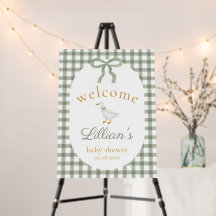 Silly Goose Baby Shower Green Gingham Welcome Sign