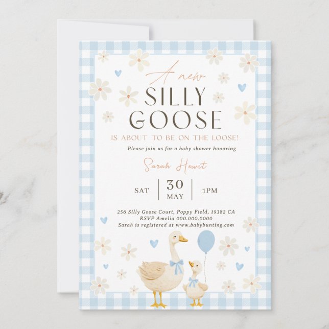 Silly Goose Baby Shower Invitation Boy, Blue Baby  (Front)