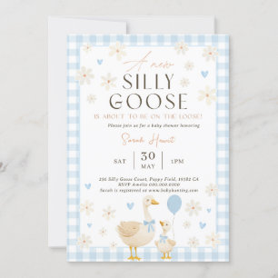 Silly Goose Baby Shower Invitation Boy, Blue Baby