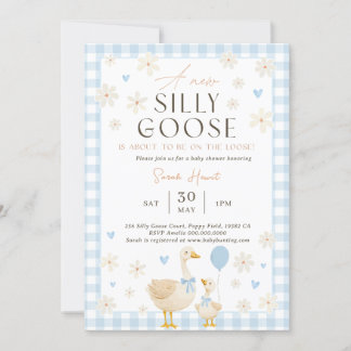 Silly Goose Baby Shower Invitation Boy, Blue Baby 